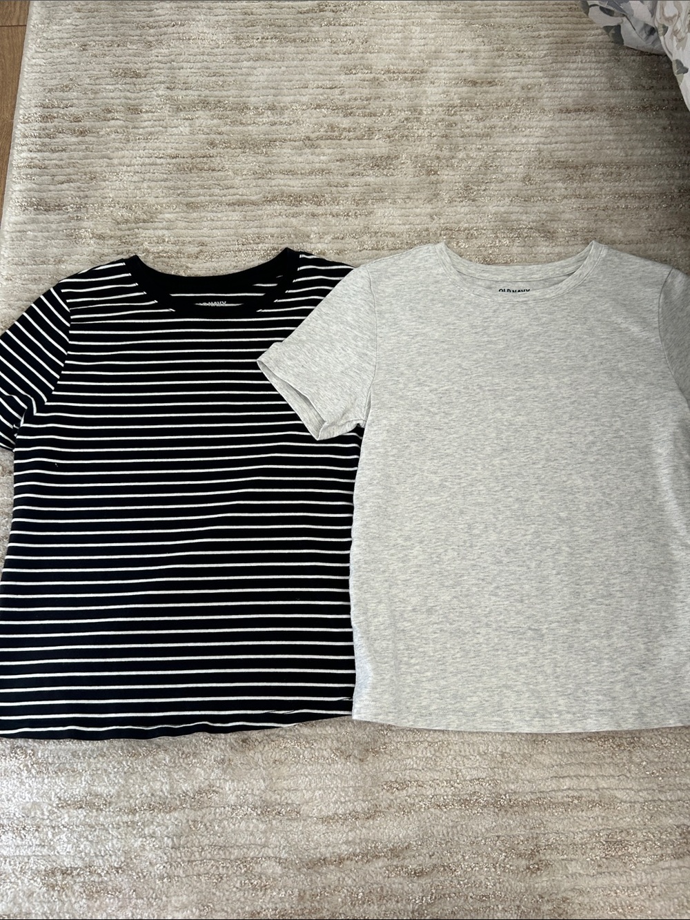 Old Navy Black & White Striped Tee with Light Gray Short Sleeve Tee